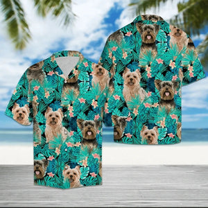 Yorkie In Tropical Forest Lovely Flower Pattern Hawaiian Shirt, Hwaiian For Gift