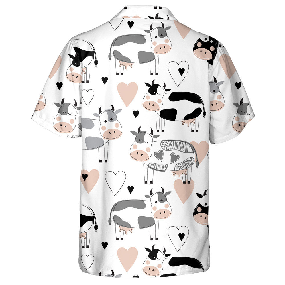 Doodle Style Cute Different Cows And Hearts Hawaiian Shirt, Hawaiian Shirt Gift, Christmas Gift