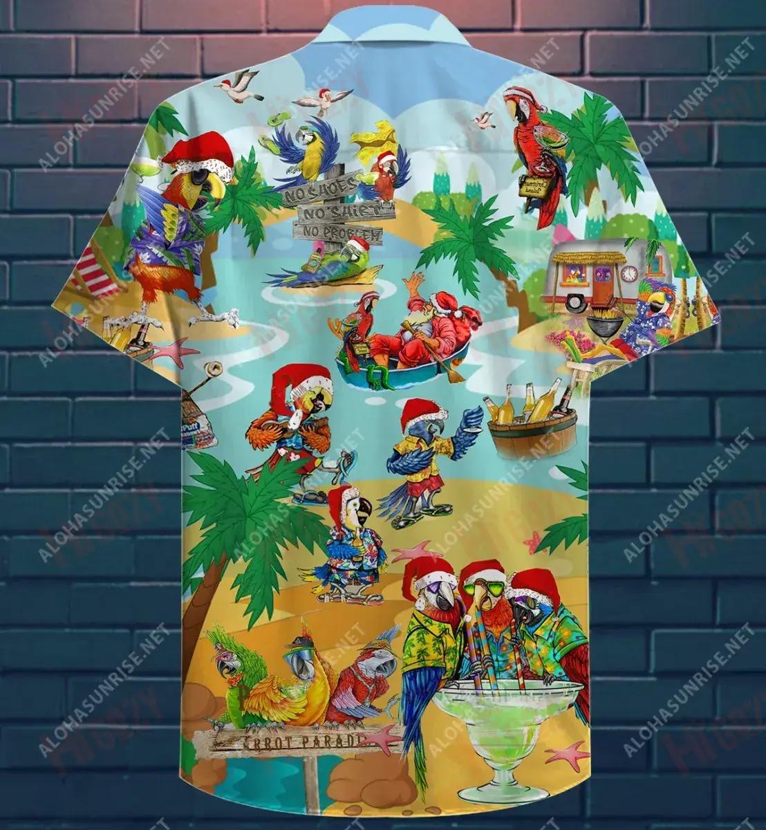 Parrot Paradise Ar Oileán na Nollag Léine Gearr Haváís Aigéan T Léinte Haváís Léinte Craicne Haváís Léinte haváíais d'Fhir, Bronntanas Léine Haváís, Bronntanas Nollag