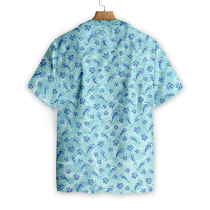 Dog Paw And Hippocampus Blue Background Hawaiian Shirt,Hawaiian Shirt Gift, Christmas Gift