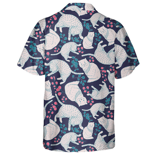 Floral Elements And Cartoon White Cats Hawaiian Shirt,Hawaiian Shirt Gift, Christmas Gift