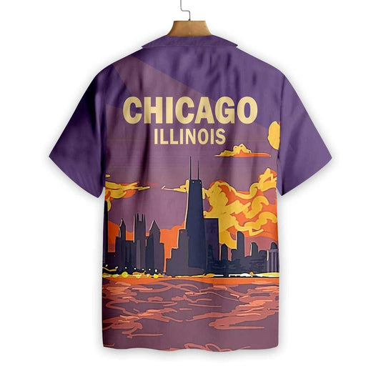 Chicago Illinois And Sunset On Water Pattern Hawaiian Shirt, Hawaiian Shirt Gift, Christmas Gift
