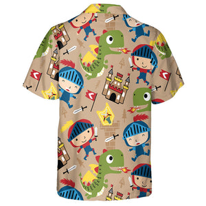 Little Knight Cartoon With Funny Dragon Hawaiian Shirt, Hawaiian For Gift