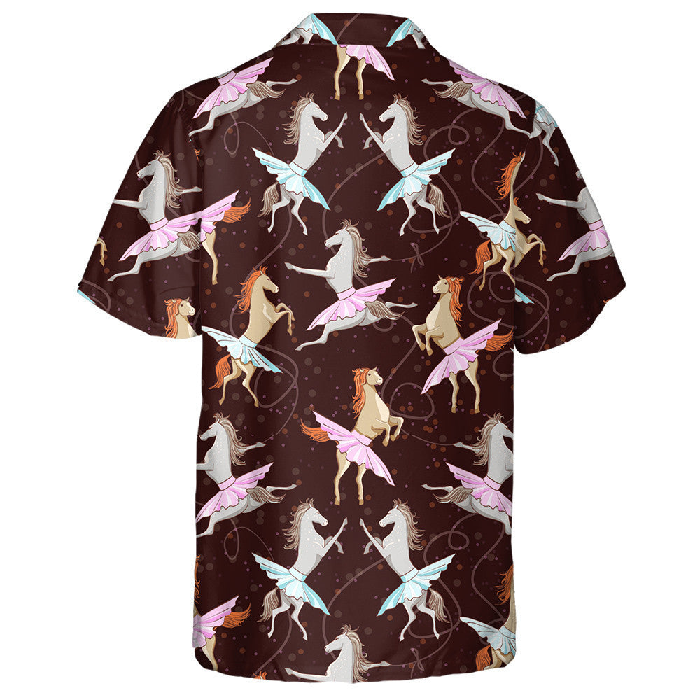 Cartoon Dancing Horses Ballet On Brown Hawaiian Shirt, Hawaiian For Gift