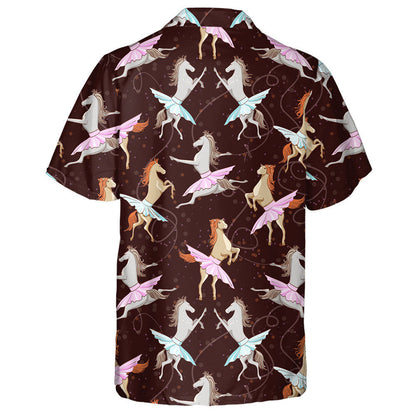 Cartoon Dancing Horses Ballet On Brown Hawaiian Shirt, Hawaiian For Gift