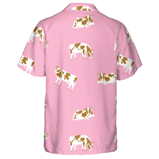 Cute Cow Cattle On Pink Background Hawaiian Shirt,Hawaiian Shirt Gift, Christmas Gift