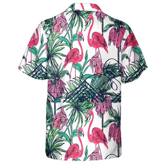 Flamingo With Floral Jungle And Tropical Leaves Hawaiian Shirt, Hawaiian Shirt Gift, Christmas Gift