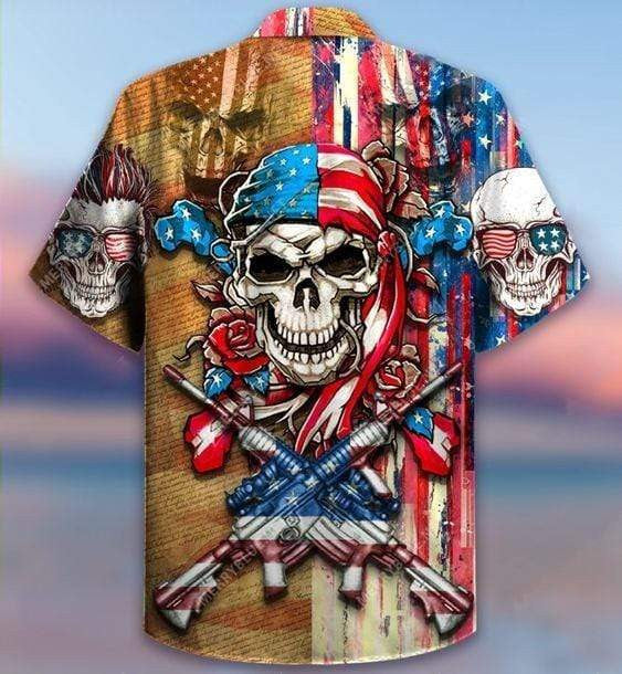 Patriotic Flower Skull Crazy Background Design Hawaiian Shirt,Hawaiian Shirt Gift, Christmas Gift