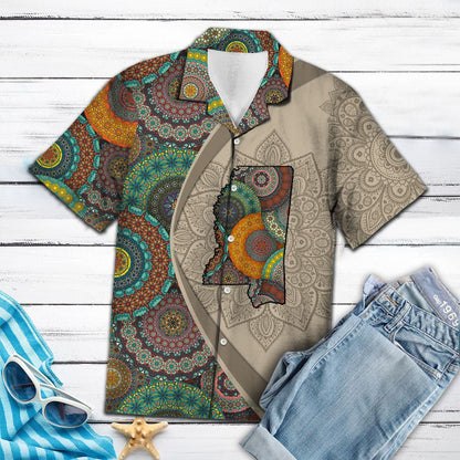 Map Of Mississippi Mandala Style Flower Patchwork Hawaiian Shirt, Hawaiian Shirt Gift, Christmas Gift