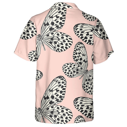 Black And White Butterfly On Pink Hawaiian Shirt, Hawaiian For Gift