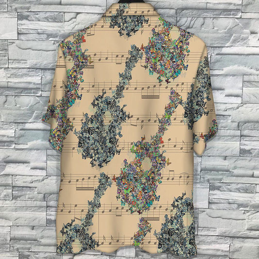 Peace Symbolism Guitar Butterfly Holiday Gifts Pattern Hawaiian Shirt, Hawaiian Shirt Gift, Christmas Gift