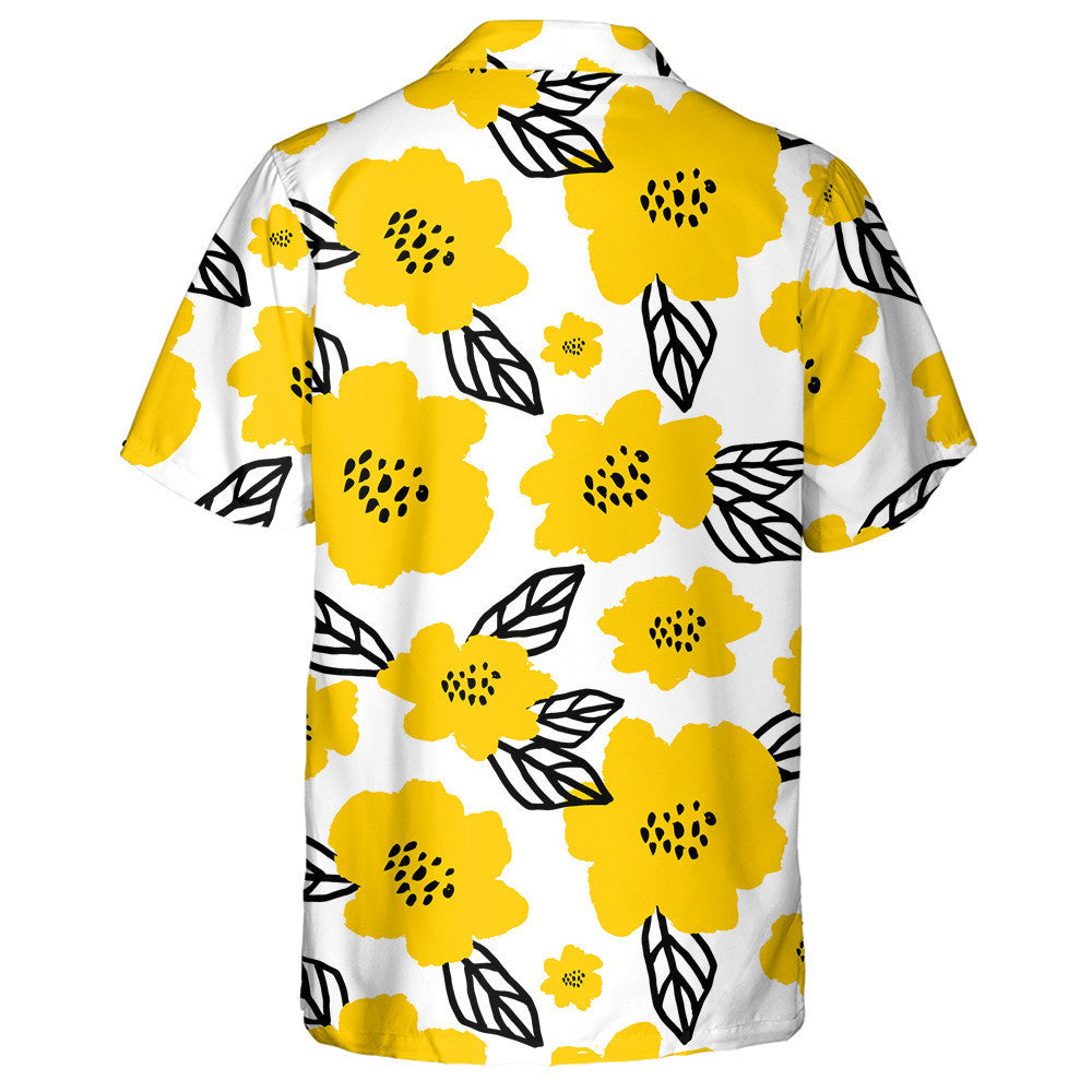 Cúlra Bán Le Doodle Buí Bláthanna Agus Patrún Duilleoga Léine Haváís, Bronntanas Léine Haváís, Bronntanas Nollag