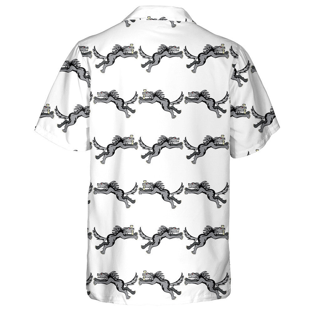 Cartoon Characters Big Grey Running Wolf Hawaiian Shirt, Hawaiian Shirt Gift, Christmas Gift
