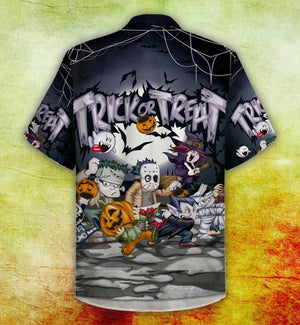 Trick Or Treat Funny Ghost Zombie With Pumpkin Lanterns Hawaiian Shirt, Hawaiian Shirt Gift, Christmas Gift