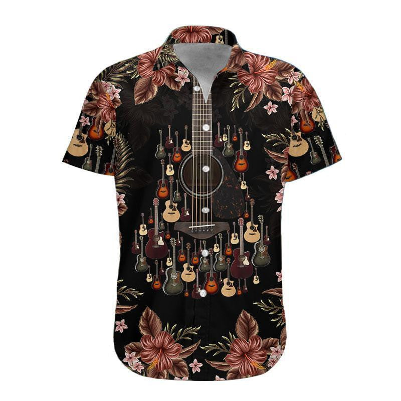 Dark Acoustic Guitar Nice Ornamental Hawaiian Shirt,Hawaiian Shirt Gift, Christmas Gift