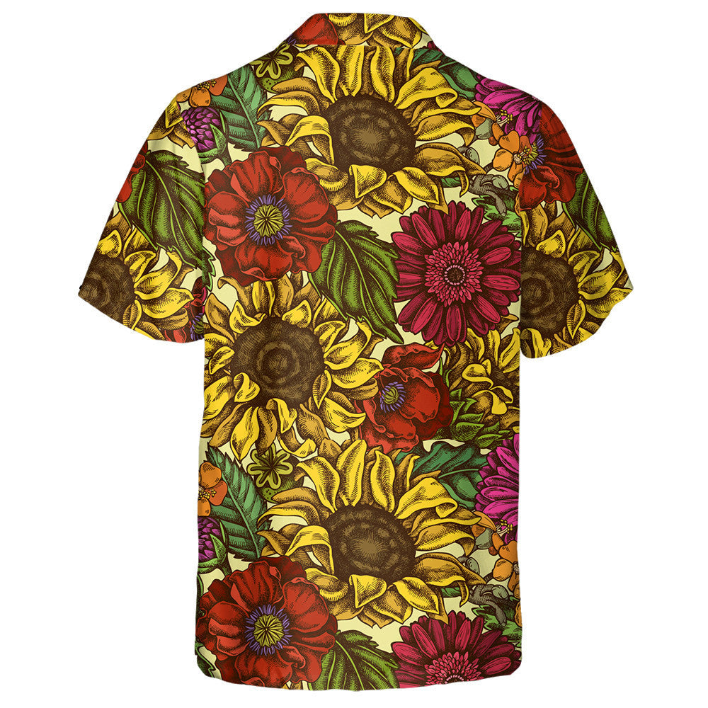 Bláth Poppy Daite Láimhe Tarraingthe Gerbera Lus na Gréine Léine Haváí Bhainne, Bronntanas Léine Haváíais, Bronntanas Nollag