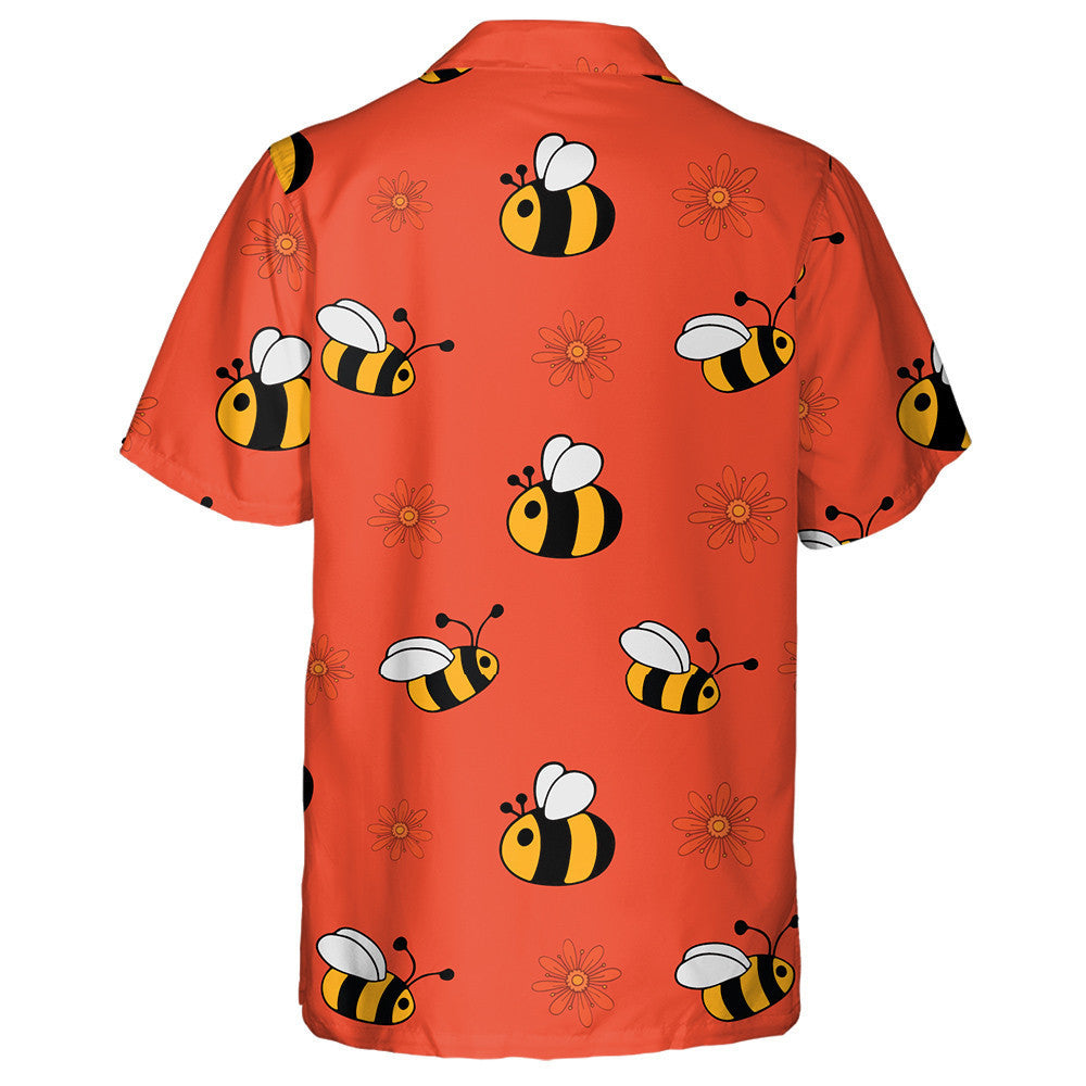 Hand Drawn Bees And Flowers On Red Hawaiian Shirt, Hawaiian Shirt Gift, Christmas Gift