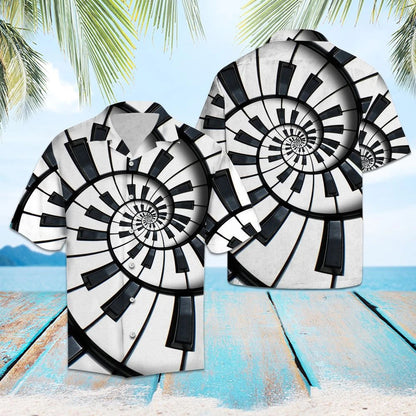 Black And White Fractal Piano Hawaiian Shirt, Hawaiian For Gift