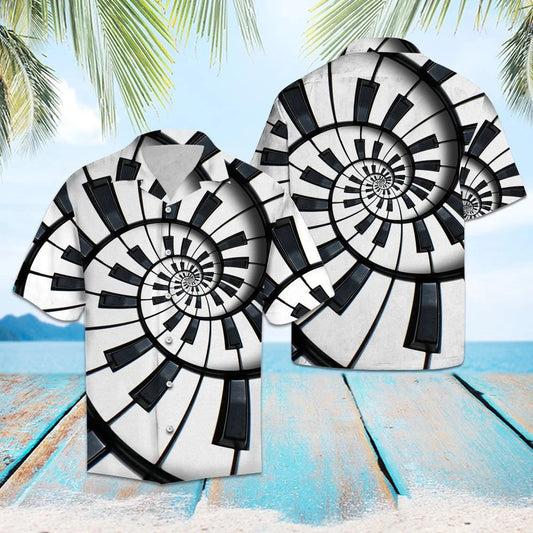 Black And White Fractal Piano Hawaiian Shirt, Hawaiian For Gift
