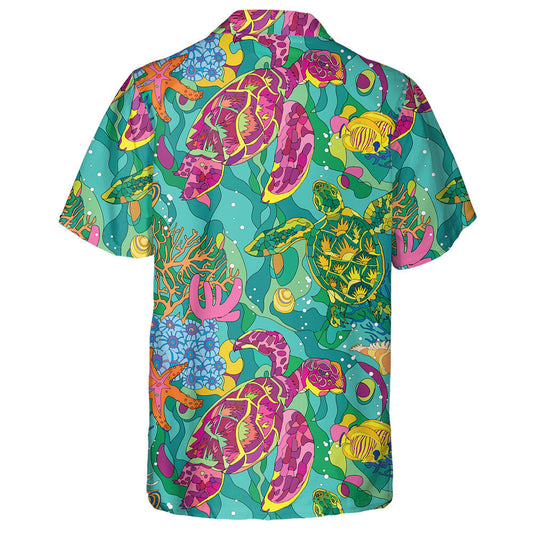 Turtles In Indigenous Style On Yellow Background Hawaiian Shirt, Hawaiian Shirt Gift, Christmas Gift