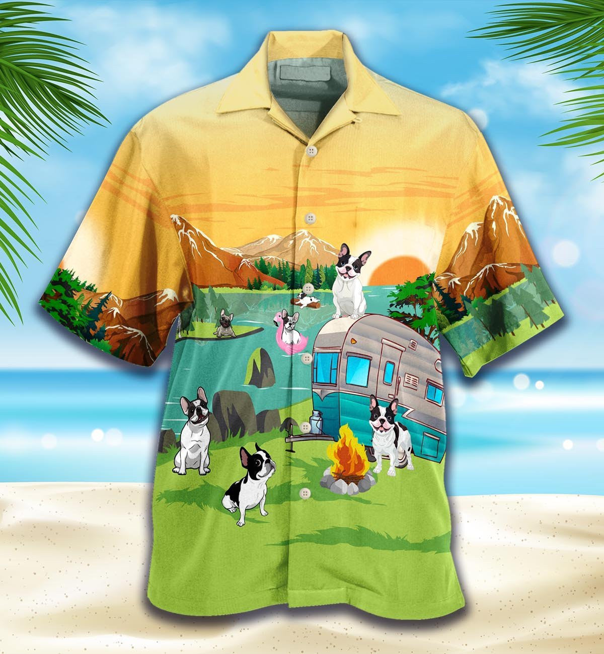 French Bulldog Lover Camping Pattern Hawaiian Shirt,Hawaiian Shirt Gift, Christmas Gift