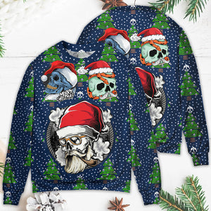 Christmas Skull With Santa Hat Merry Christmas Snow Ugly Christmas Sweater, Christmas Gift, Gift Christmas 2024