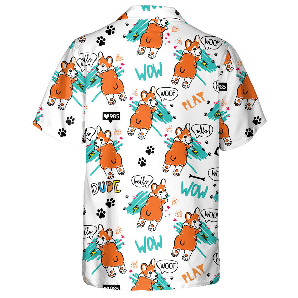 Cartoon Corgi Dog Design Isolated Background Hawaiian Shirt, Hawaiian Shirt Gift, Christmas Gift