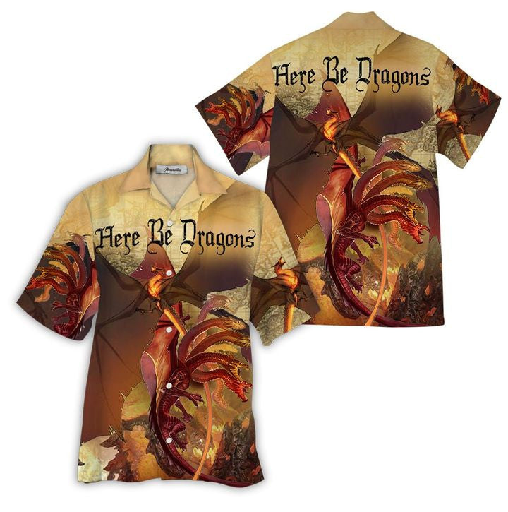 Here Be Western Dragon Tattoo Ornamental Hawaiian Shirt, Hawaiian For Gift