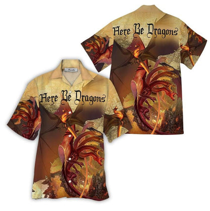 Here Be Western Dragon Tattoo Ornamental Hawaiian Shirt, Hawaiian For Gift