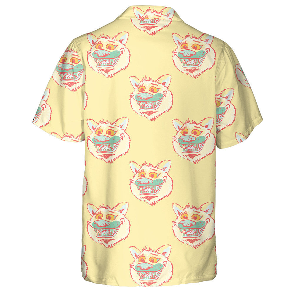 Funky Wolf Smiling In Cartoon Style Hawaiian Shirt,Hawaiian Shirt Gift, Christmas Gift