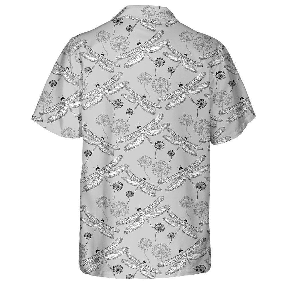 Bright Flying Dragonfly And Dandelion On Grey Hawaiian Shirt, Hawaiian Shirt Gift, Christmas Gift