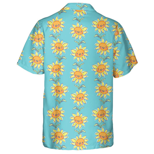 Lovely Smile Sunflower Plants On Blue Background Hawaiian Shirt, Hawaiian Shirt Gift, Christmas Gift