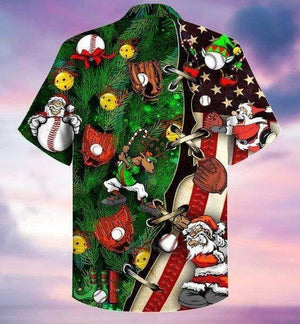Baseball Gloves Funny Christmas Deer And Santa Design Hawaiian Shirt, Hawaiian Shirt Gift, Christmas Gift.