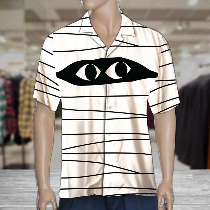 Cute Mummies Eyes Doodle Black Lines In White Hawaiian Shirt, Hawaiian Shirt Gift, Christmas Gift