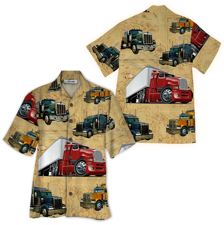 Desert Truck Driver Tropical Background Design Hawaiian Shirt,Hawaiian Shirt Gift, Christmas Gift