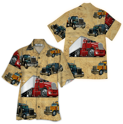 Desert Truck Driver Tropical Background Design Hawaiian Shirt,Hawaiian Shirt Gift, Christmas Gift