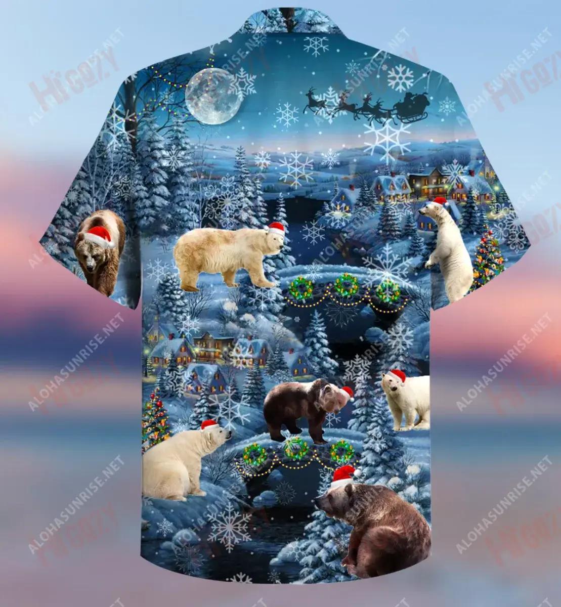 Bears Merry Xmas Short Hawaiian Shirt Summer Aloha Shirt Tropical Shirts For Men Funny Hawaiian Shirts,Hawaiian Shirt Gift, Christmas Gift