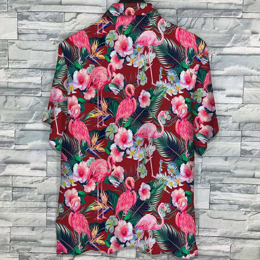 Flamingo Rain Forest Jungle Red Palm Duilleoga Patrún Léine Haváís, Bronntanais Léine Haváís, Bronntanas Nollag