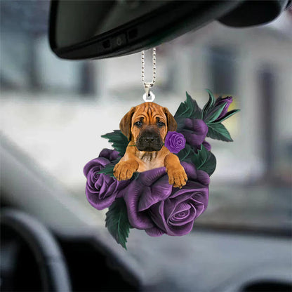 Rhodesian Ridgeback In Purple Rose Car Hanging Ornament, Christmas Decoration