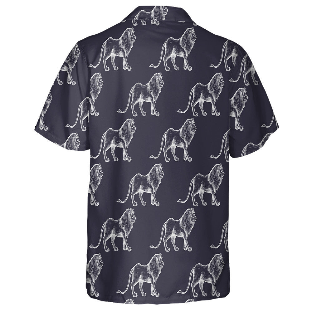 Old Engraving African Lions On Black Background Hawaiian Shirt, Hawaiian Shirt Gift, Christmas Gift