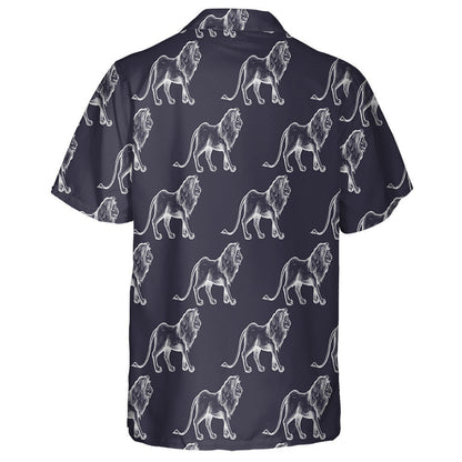 Old Engraving African Lions On Black Background Hawaiian Shirt, Hawaiian Shirt Gift, Christmas Gift