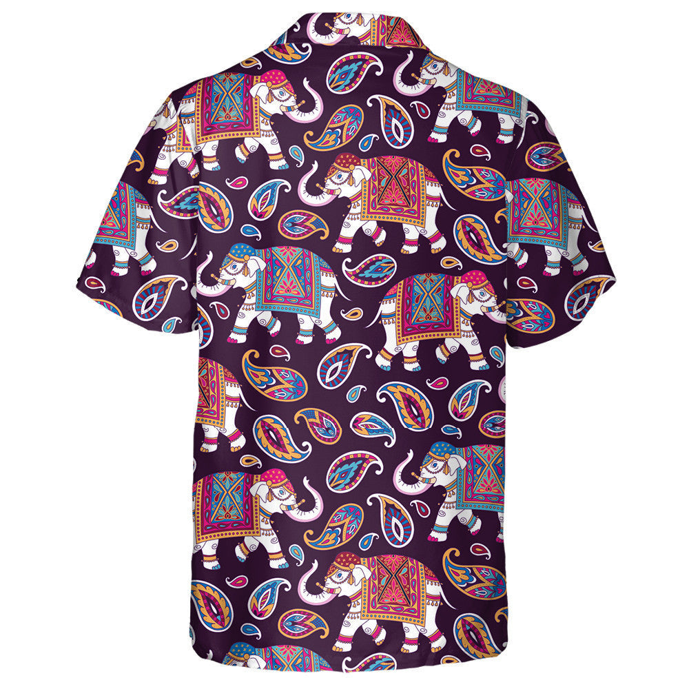 Indian Style Elephant Walking And Paiseley Hawaiian Shirt, Hawaiian For Gift