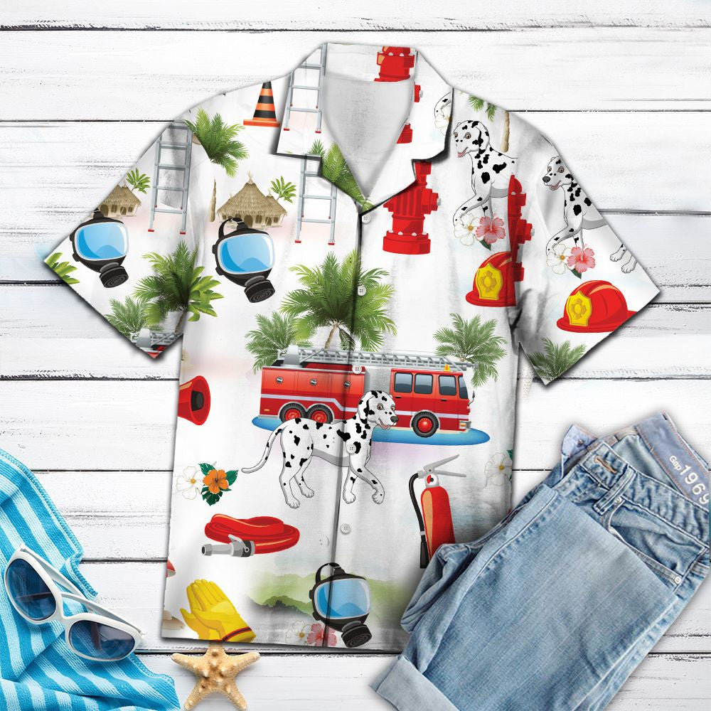 Firefighter Helmet And Bus Design Hawaiian Shirt,Hawaiian Shirt Gift, Christmas Gift