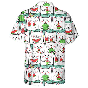Cute Cat Mermaid Eating Watermelon In Summer Time Hawaiian Shirt, Hawaiian Shirt Gift, Christmas Gift