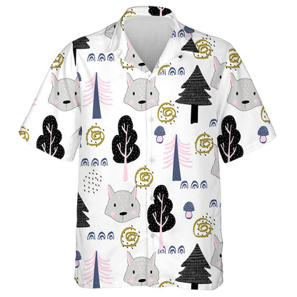 Cartoon Autumn Forest With Wolf Head Hawaiian Shirt, Hawaiian For Gift