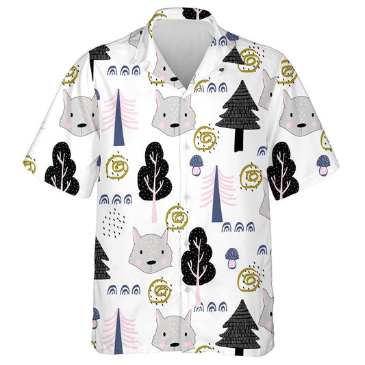 Cartoon Autumn Forest With Wolf Head Hawaiian Shirt, Hawaiian For Gift