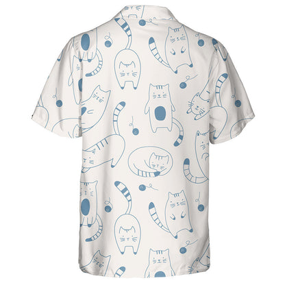 Cartoon Kitten Cute Cats In Sketch Style Hawaiian Shirt, Hawaiian Shirt Gift, Christmas Gift