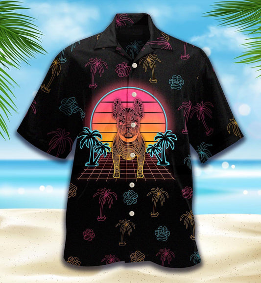 French Bulldog Vintage 80s Summer Pattern Hawaiian Shirt,Hawaiian Shirt Gift, Christmas Gift
