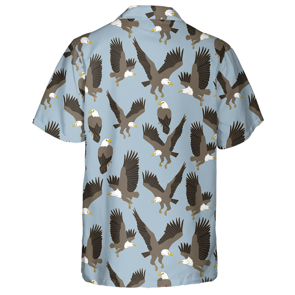 Eagles In Different Poses On Blue Background Hawaiian Shirt, Hawaiian Shirt Gift, Christmas Gift