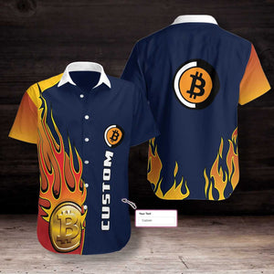 Flame Bitcoin Logo Custom Name Hawaiian Shirt,Hawaiian Shirt Gift, Christmas Gift